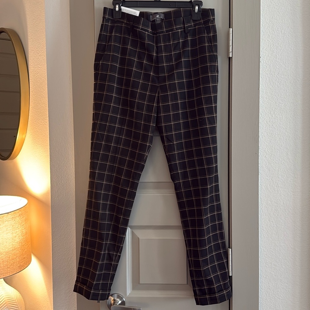 H&M Men's Navy Checkered Dress Pants
